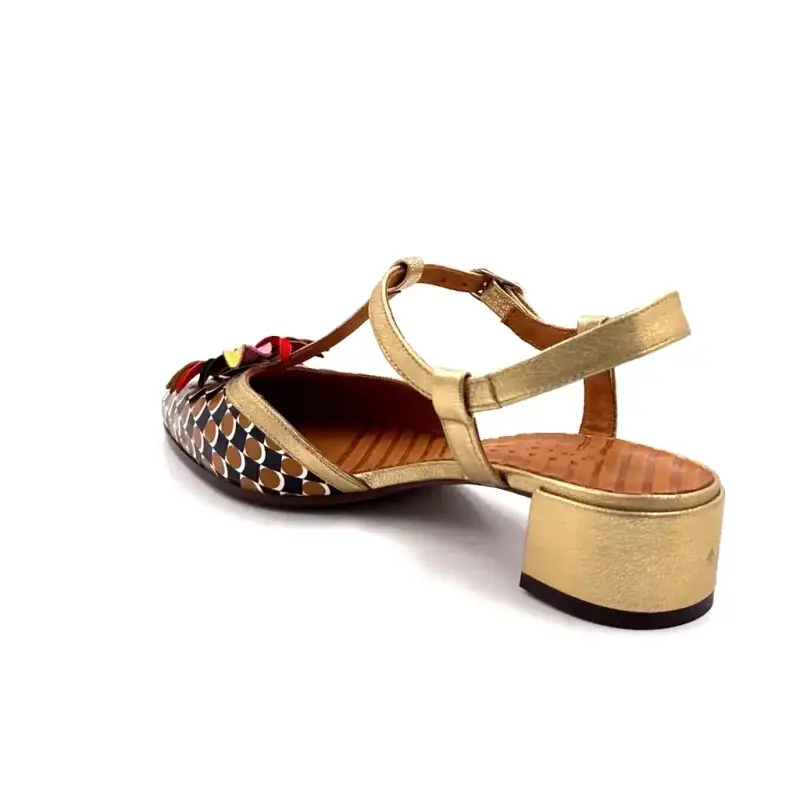 Chie Mihara Heleni gullskinn og trykk Ivoire Chaussures