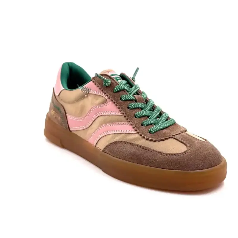 MRP Mrp22 Ante y textil gris topo Cuero rosa Cordones verdes Ivoire Chaussures
