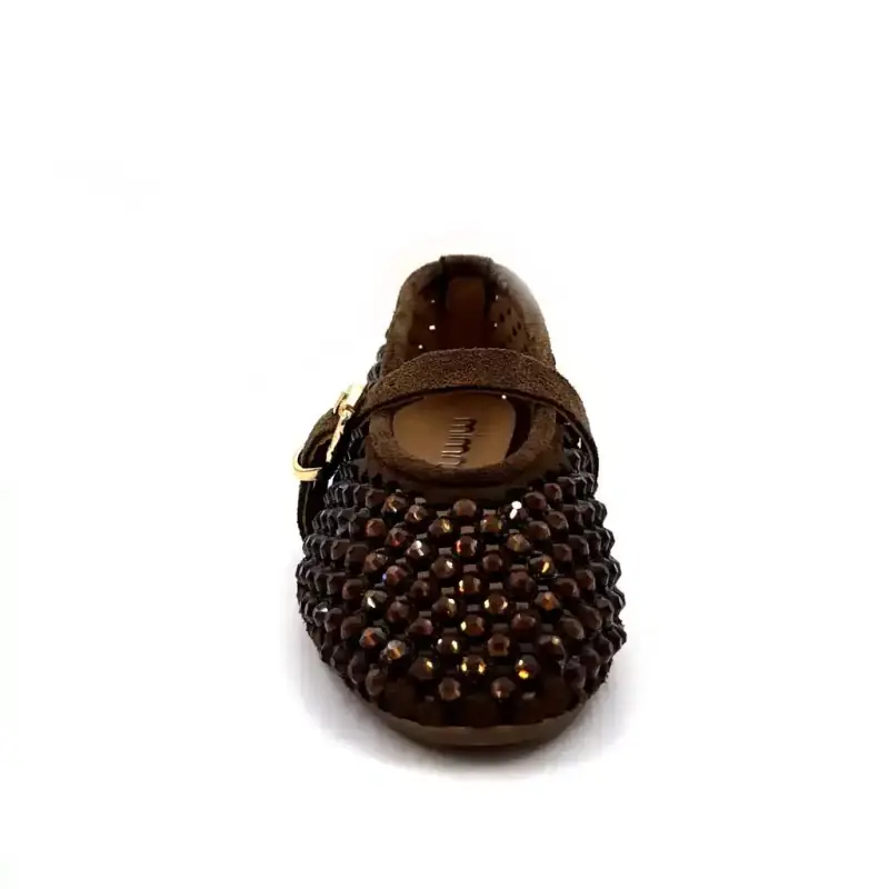 Mimmu m724 m11- Brown Suede & Rhinestones Ivoire Chaussures