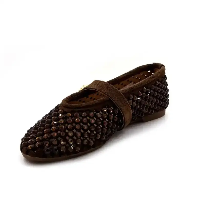 Mimmu m724 m11- Brown Suede & Rhinestones Ivoire Chaussures