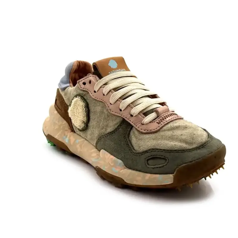 Satorisan Chacrona Lin Lær og Tekstil Khaki Ivoire Chaussures