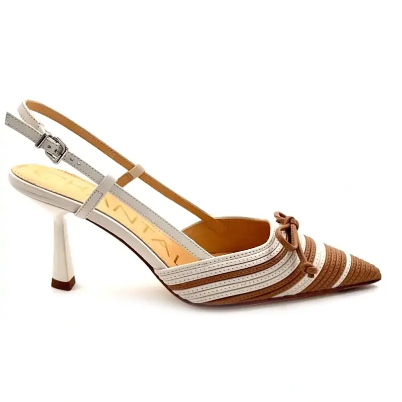 Chantal 3152 Lia Riemchenpumps aus weißem und kamelfarbenem Leder 249,00&nbsp;€