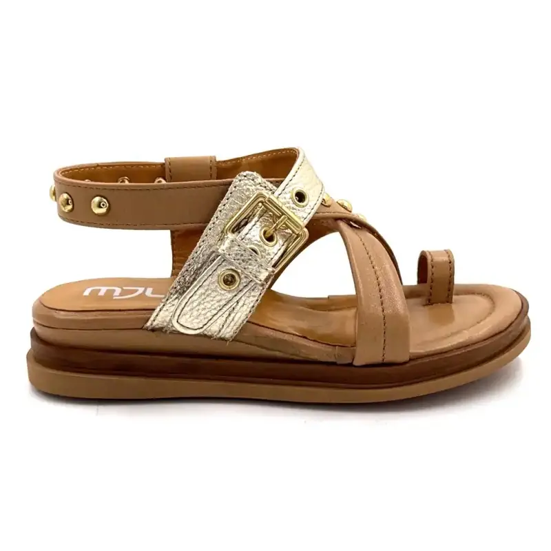 Mjus 114004 101 0002 Kamel- und goldfarbene Plateau-Sandalen aus Leder 145,00&nbsp;€