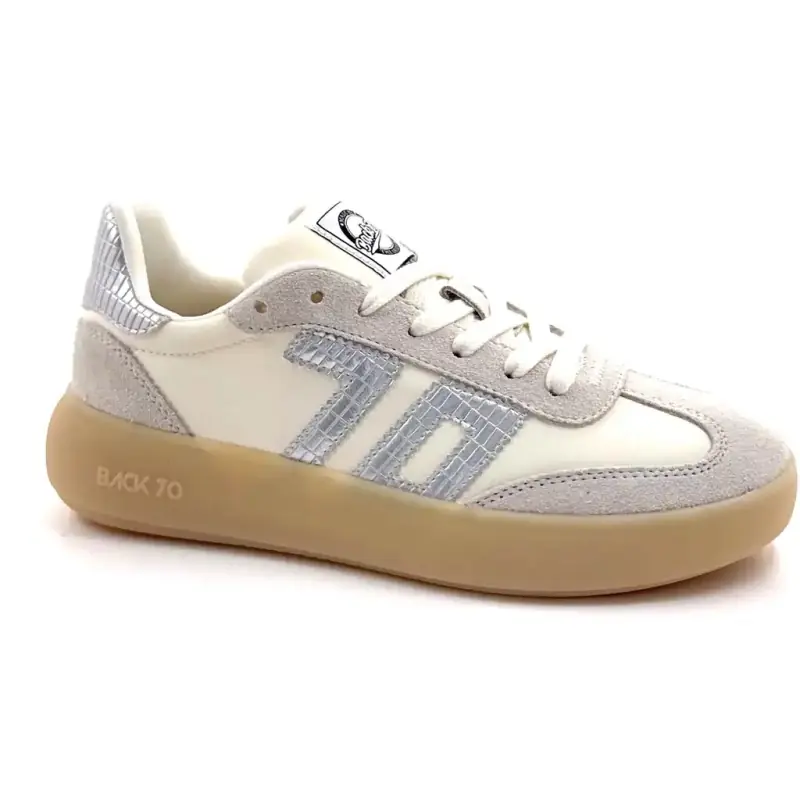 Tillbaka 70 Brooklynnn n26-407 Läder & Textil Vit & Silver Ivoire Chaussures