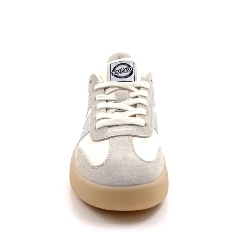 Espalda 70 Brooklynnn n26-407 Cuero y textil Blanco y plata Ivoire Chaussures