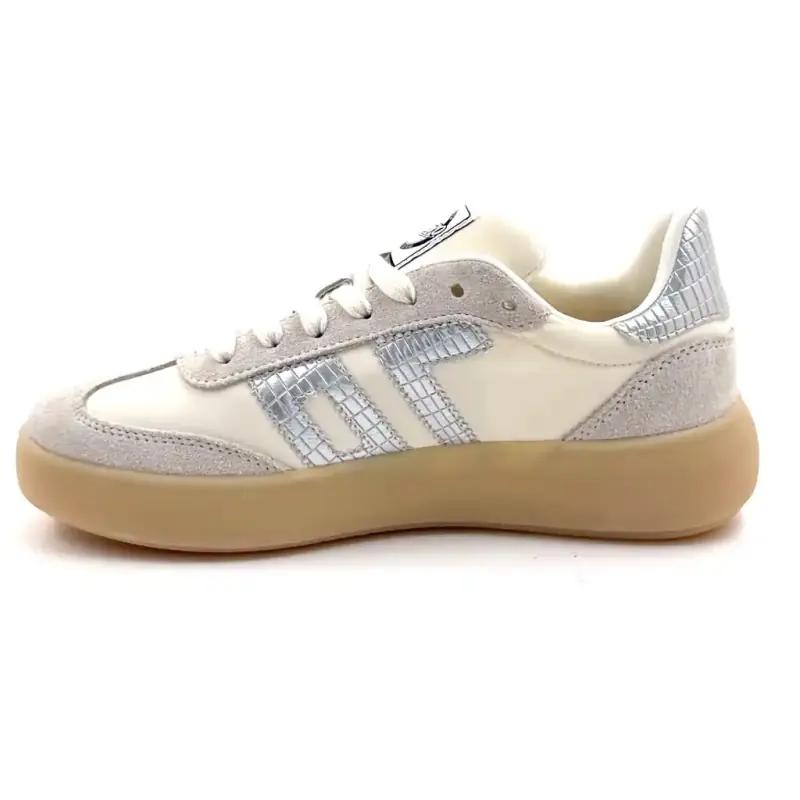 Back 70 Brooklynnn n26-407 Cuir & Textile Blanc & Argent Ivoire Chaussures