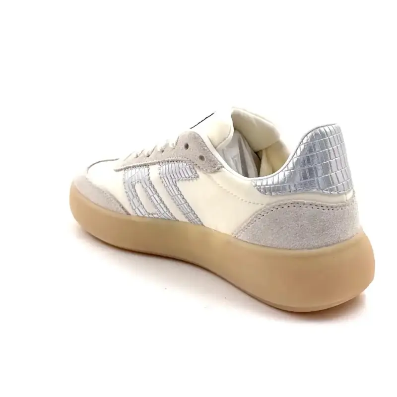 Espalda 70 Brooklynnn n26-407 Cuero y textil Blanco y plata Ivoire Chaussures