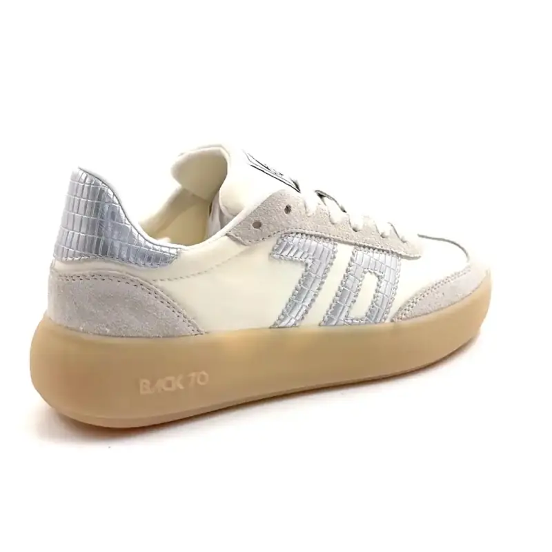 Espalda 70 Brooklynnn n26-407 Cuero y textil Blanco y plata Ivoire Chaussures