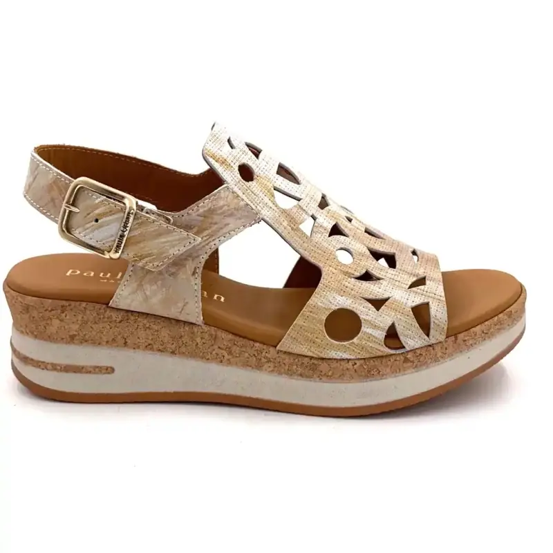 Sandały na koturnie Paula Urban 35-2010 Beżowe, skóra naturalna 129,00&nbsp;€