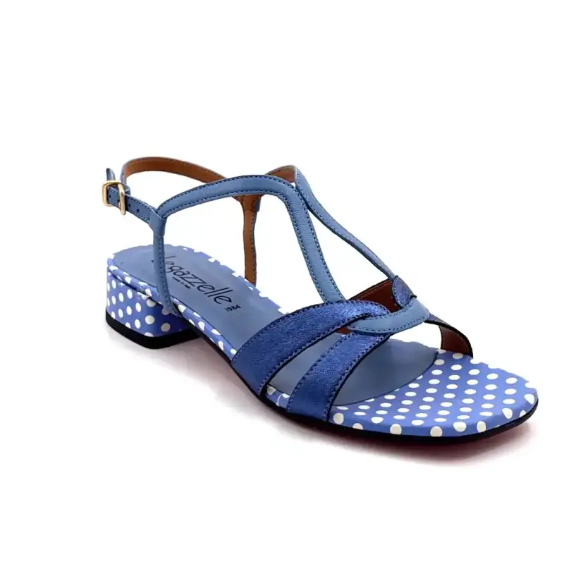 Ivoire 368 Cuir Bleu Ciel & Pois Ivoire Chaussures