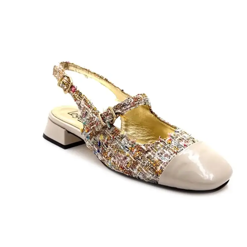 Ivoire se106 Beige lackskinn och flerfärgad tweed Ivoire Chaussures