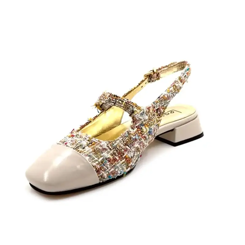 Ivoire SE106 Beige Lackleder & mehrfarbiger Tweed Ivoire Chaussures