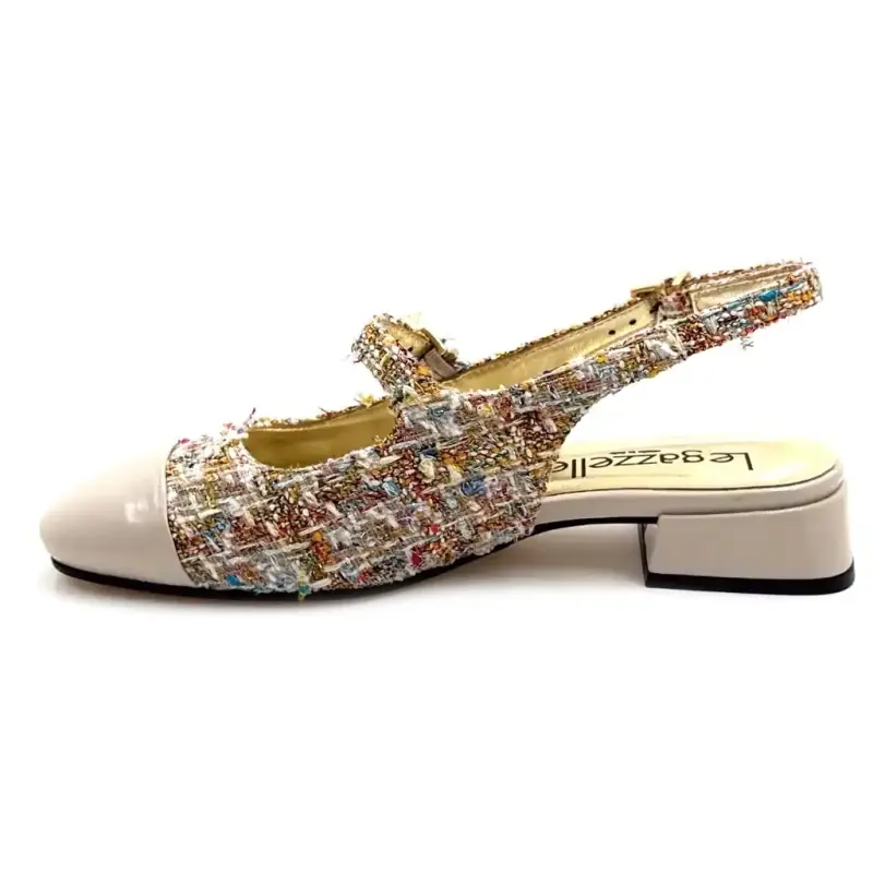 Ivoire se106 Beige Patent Leather & Multicolored Tweed Ivoire Chaussures