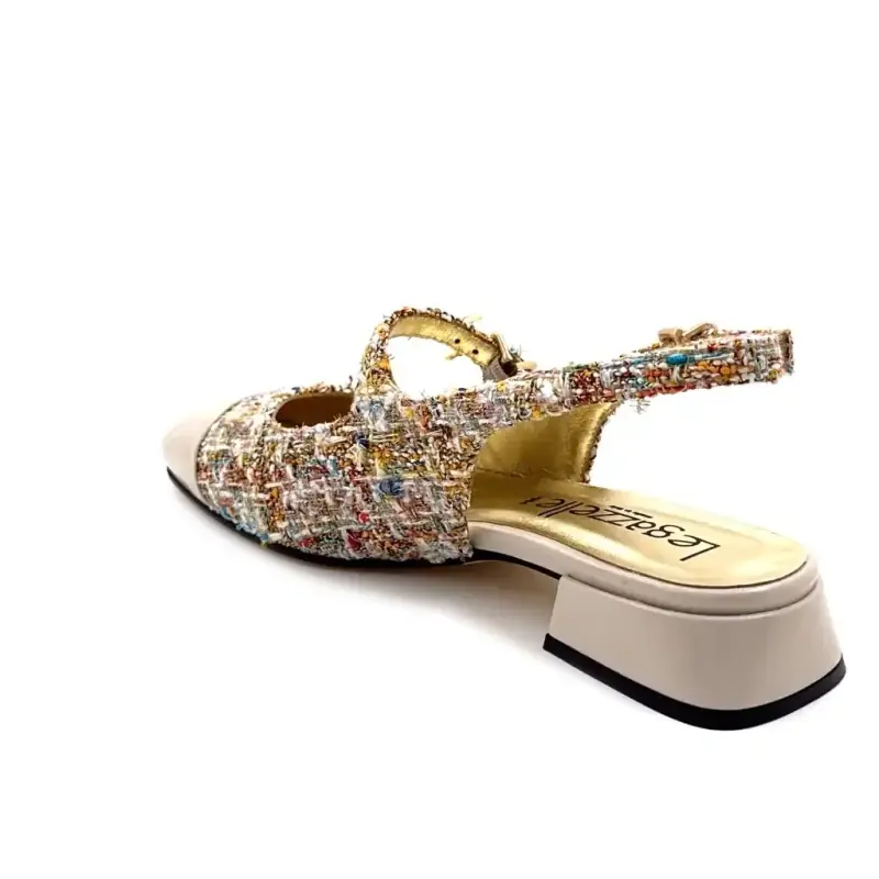 Ivoire se106 Beige lakkskinn og flerfarget tweed Ivoire Chaussures