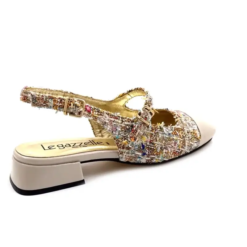 Ivoire se106 Beige Patent Leather & Multicolored Tweed Ivoire Chaussures