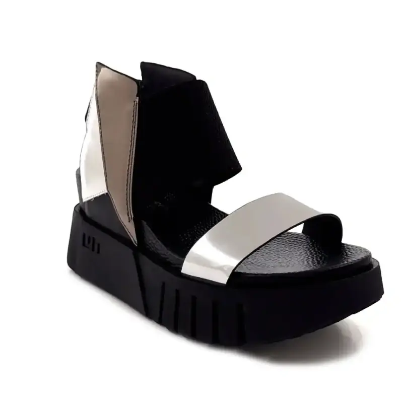 United Nude Delta 3D 1098793913 Couro Envernizado Prata e Preto Ivoire Chaussures