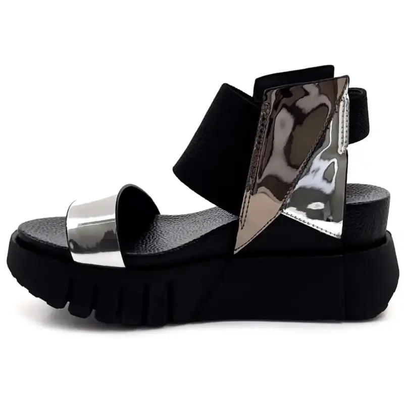 United Nude Delta 3D 1098793913 Pelle verniciata Argento e nero Ivoire Chaussures