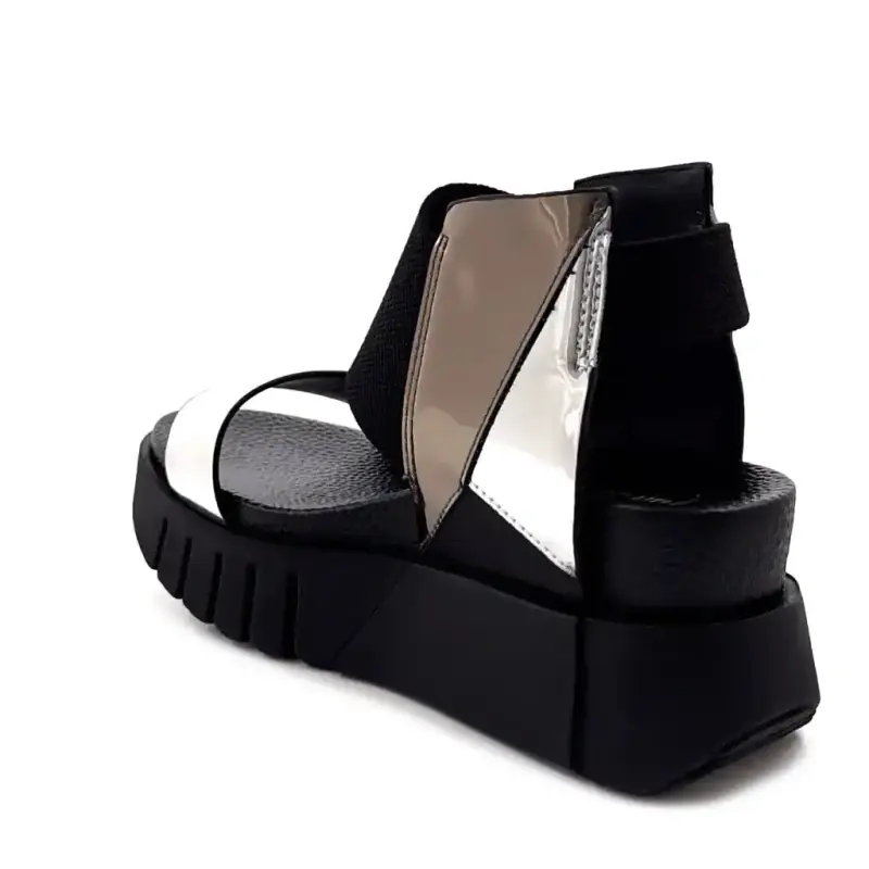 United Nude Delta 3D 1098793913 Piele lăcuită argintie și neagră Ivoire Chaussures