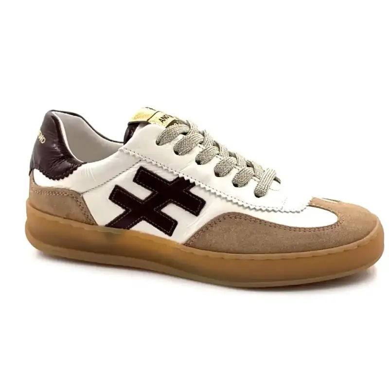 Another Trend A032 T4 Hvid & Brun Laklæder Hasselnød Ruskind Ivoire Chaussures