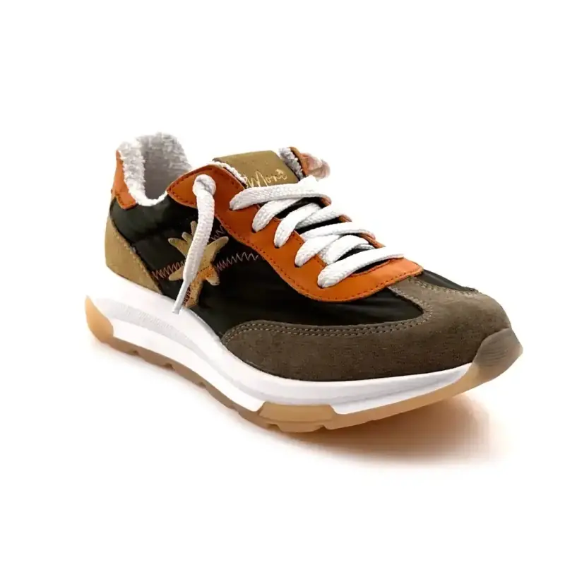 Moni Runny 101 Pelle e Tessuto Verde, Arancione e Marrone Ivoire Chaussures