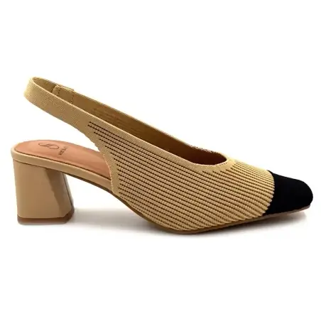 Miss Elastic 75021-65-72 Beige & Black Textile Slingback Pumps €109.00