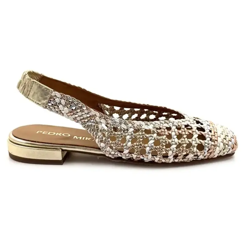 Pedro Miralles 18453 Back Strap Ballerina Flats, White Leather & Multi-Metal €189.00