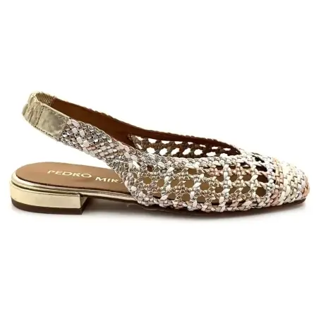Pedro Miralles 18453 Back Strap Ballerina Flats, White Leather & Multi-Metal €189.00