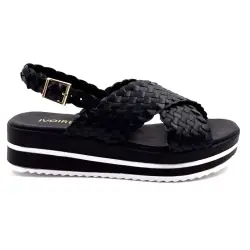 Ivoire platform sandalen 5949 Zwart leer %price%