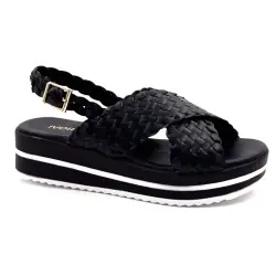 Ivoire Plateau-Sandalen 5949 Schwarzes Leder %price%
