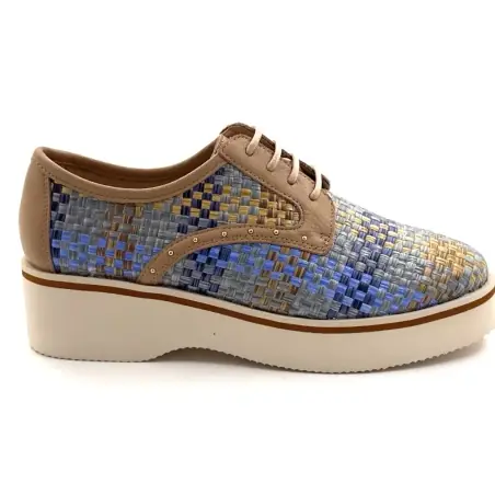 Sapatos Derby Ivoire 2033-189 em couro bege e ráfia azul 139,00&nbsp;€