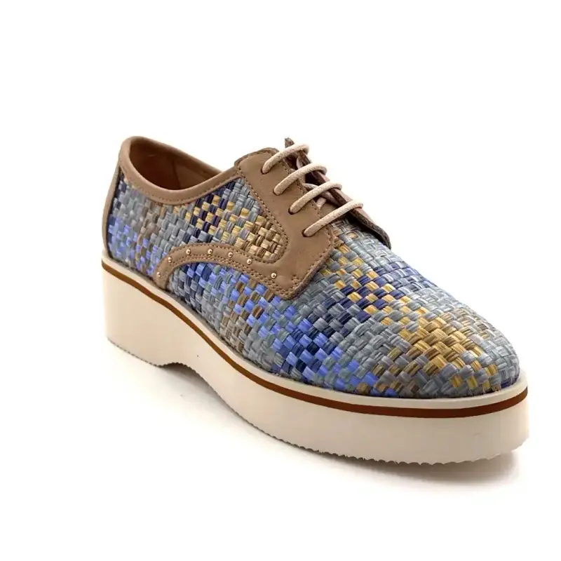 Ivoire 2033-189 Pelle beige Rafia blu Ivoire Chaussures