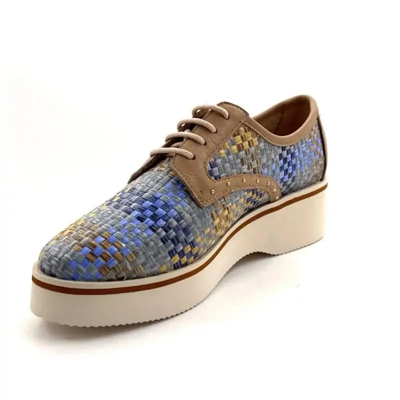 Ivoire 2033-189 Pelle beige Rafia blu Ivoire Chaussures