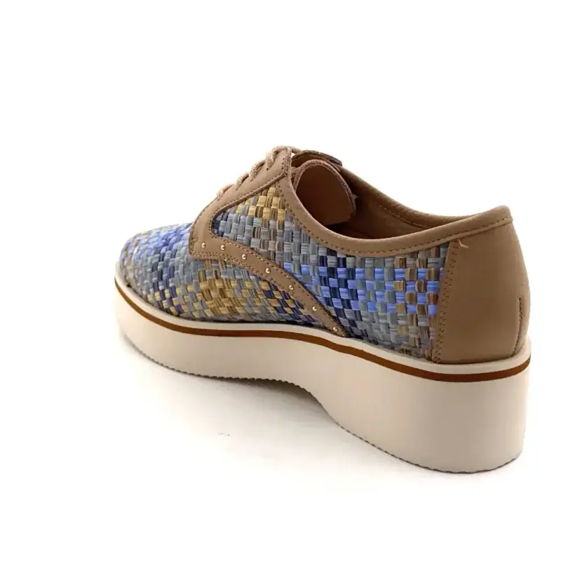 Ivoire 2033-189 Beige leer Blauw raffia Ivoire Chaussures