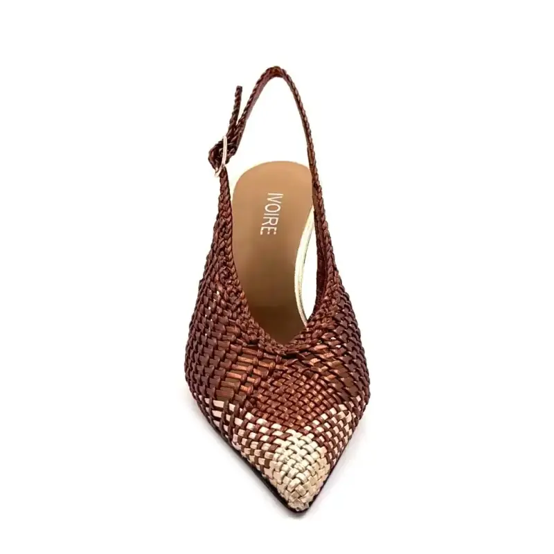 Ivoire R1340 Brown & Gold Braided Leather Ivoire Chaussures