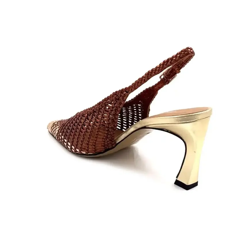 Ivoire R1340 Brown & Gold Braided Leather Ivoire Chaussures