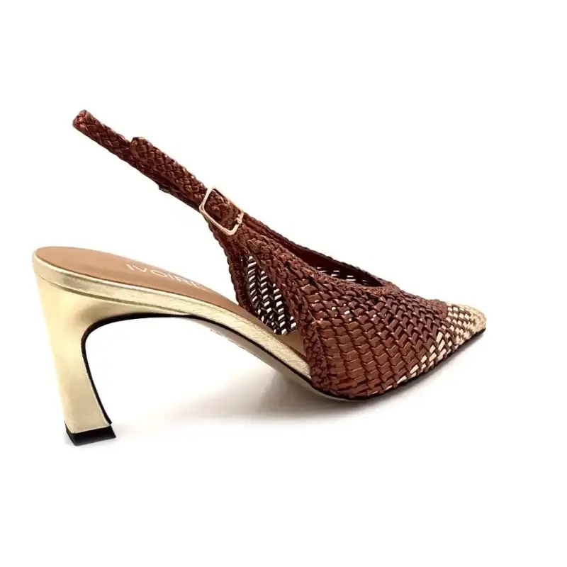 Ivoire R1340 Couro Trançado Marrom e Dourado Ivoire Chaussures