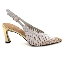 Ivoire Slingback-Pumps, R1340, weiß-goldenes geflochtenes Leder %price%