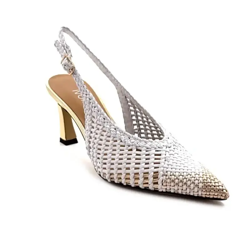 Piele împletită albă și aurie R1340 Ivoire Ivoire Chaussures