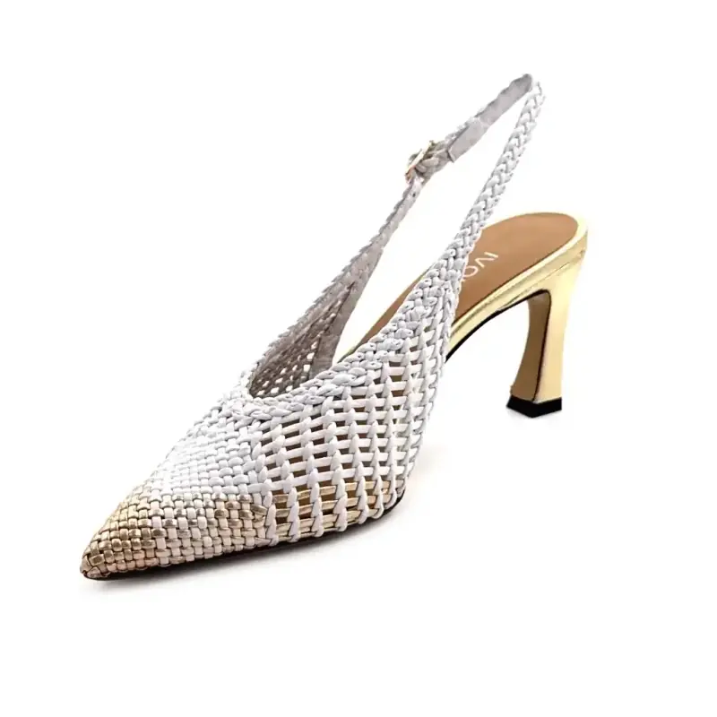 Ivoire R1340 Cuir Tressé Blanc & Doré Ivoire Chaussures