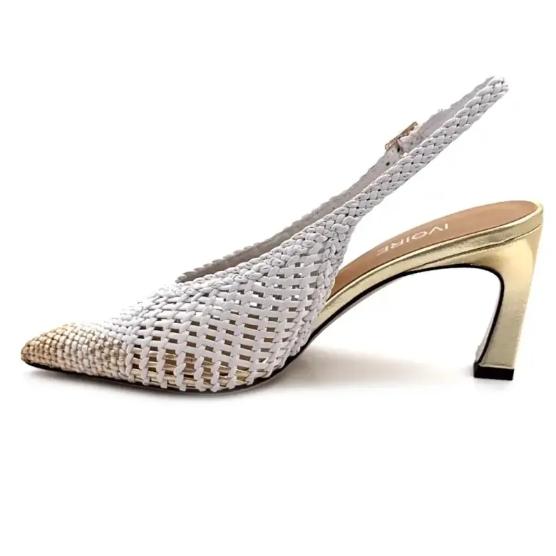 Ivoire R1340 Weiß & Gold Geflochtenes Leder Ivoire Chaussures