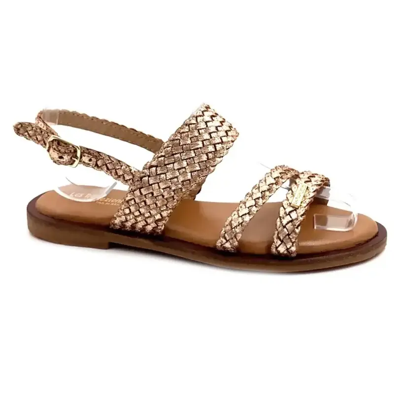 Les Tropeziennes C331292 Dobelle din piele împletită aurie Ivoire Chaussures