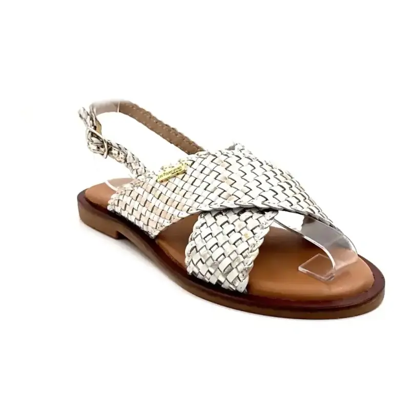 Les Tropeziennes C330896 Doa Couro Trançado Branco e Dourado Ivoire Chaussures