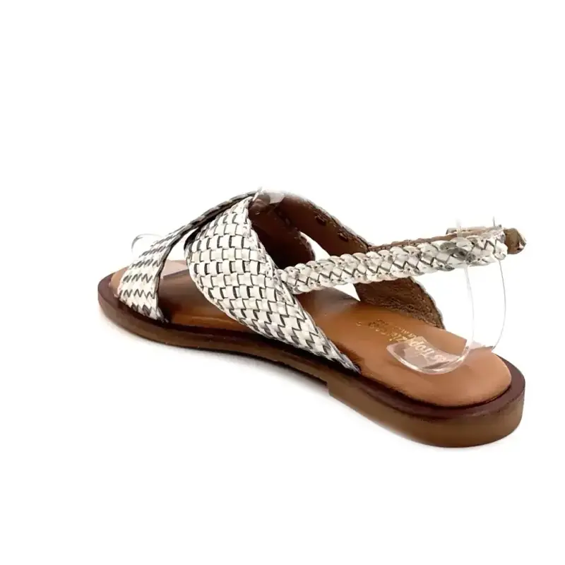 Les Tropeziennes C330896 Doa Cuir Tressé Blanc & Or Ivoire Chaussures