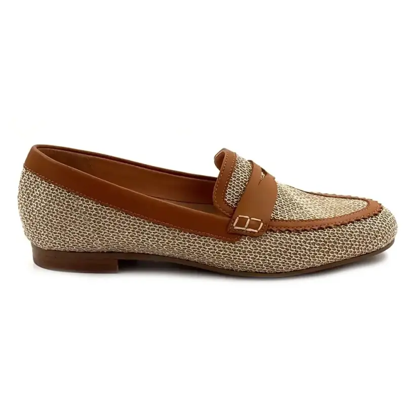 Mocassin Donna Carolina 57.223.452 Cuire Camel & Métal Tressé Doré 249,00&nbsp;€
