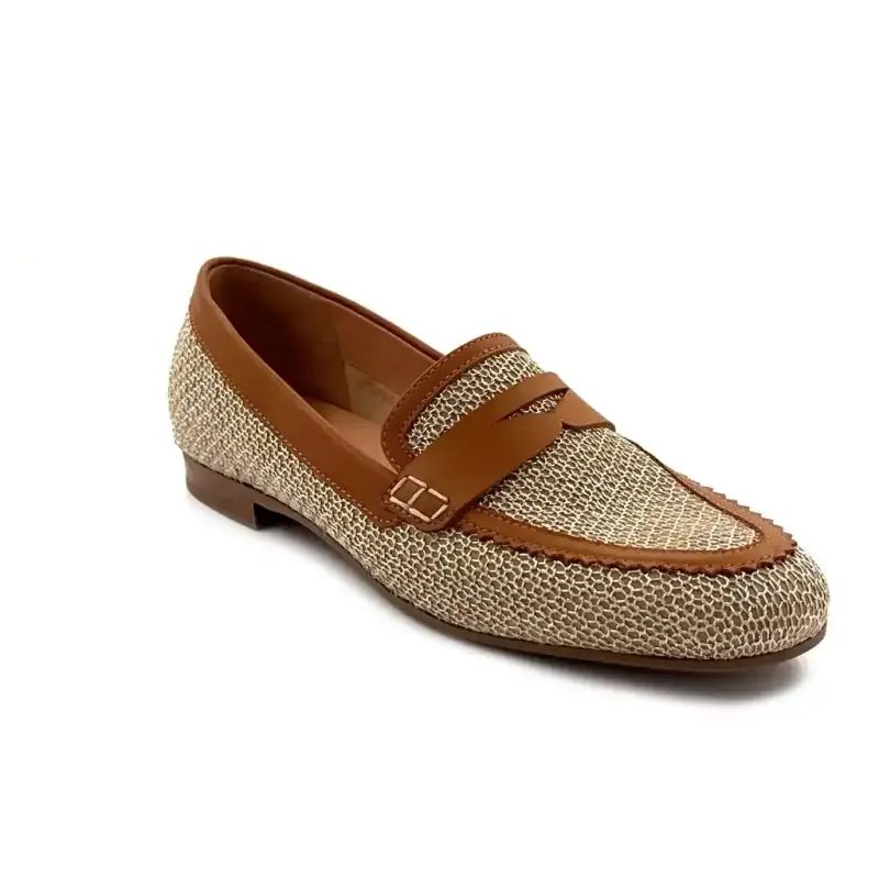 Donna Carolina 57.223.452 Camel Leather & Gold Braided Metal Ivoire Chaussures