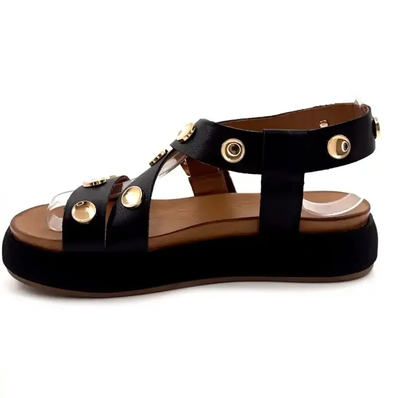 Inuovo A96060 Schwarzes Leder Ivoire Chaussures