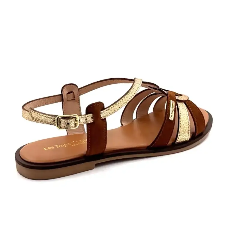 Les Tropeziennes c331268 Couro Habby Conhaque e Ouro Ivoire Chaussures