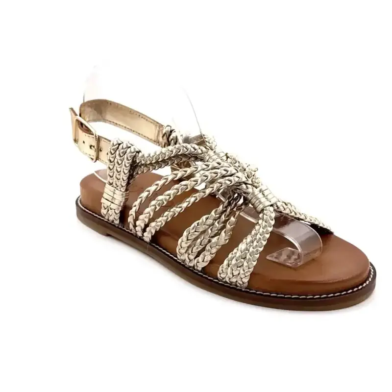 Inuovo h26409 Gold Braided Leather Ivoire Chaussures