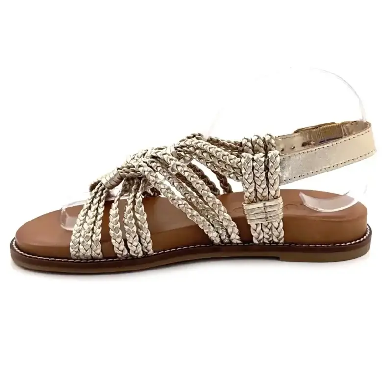 Inuovo h26409 Couro Trançado Dourado Ivoire Chaussures