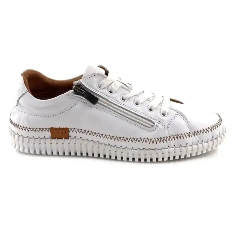 Tênis leves com zíper, Ivoire modelo 139, tamanho 412, em couro branco. 95,00&nbsp;€